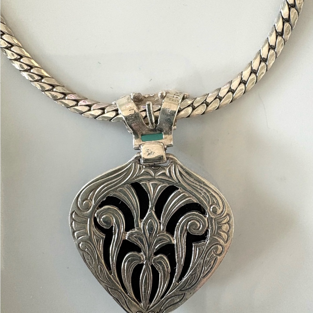 Art Deco Necklace in 925 Sterling with onyx pendant - Picture 4 of 8